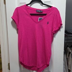 Polo Ralph Lauren V-Neck Cotton Pink Tee | Size Small